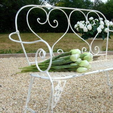 Cream metal garden online bench